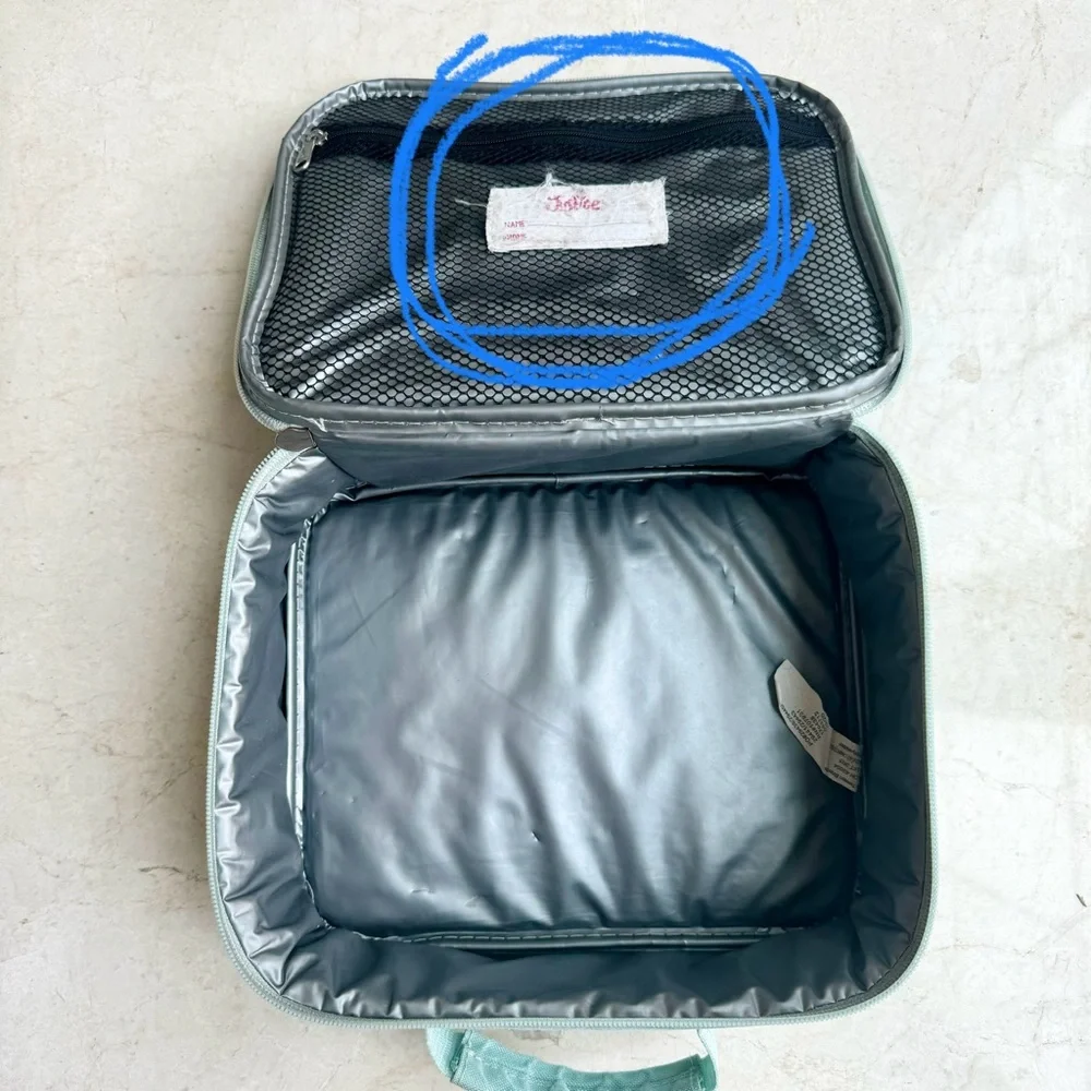 Justice Backpack and matching Lunchbox blue flip sequins